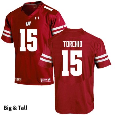 Men's Wisconsin Badgers NCAA #15 John Torchio Red Authentic Under Armour Big & Tall Stitched College Football Jersey QP31E73JE